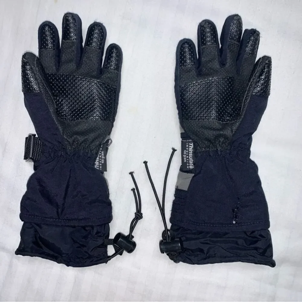 Kid’s Black Warm Winter Heavy Duty Lined Ski Snow Gloves Thinsulate